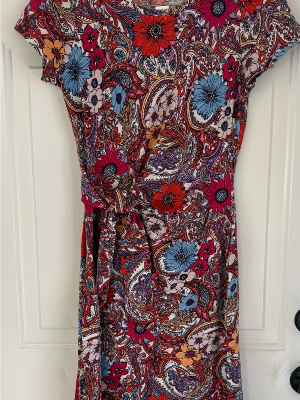 Talbots Multi-Color Floral Paisley Tie-Waist Midi Dress